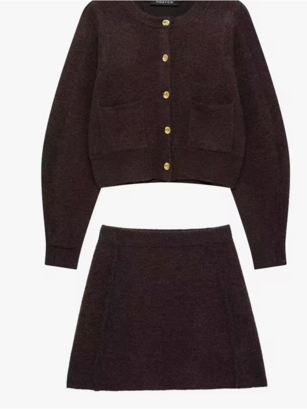 Zara Dark Brown Knit Cardigan & Skirt Set